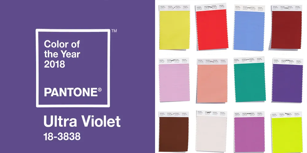 Pantone farba roka 2018 Ultra Violet 18-3838 a vzorkovník 12 farieb jari 2018